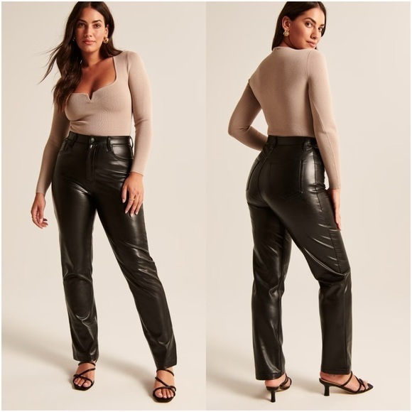 ABERCROMBIE & FITCH Curve Love Vegan Leather 90s Straight Leg Pant - Picture 1 of 8